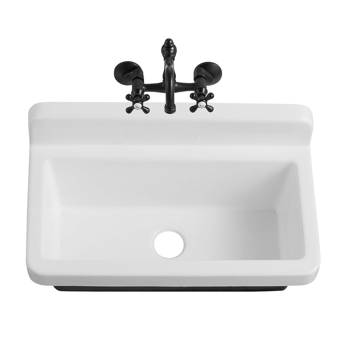 Petra Galley GCKWS331916 33-Inch Cast Iron Single Bowl Wall Mount Kitchen Sink, White