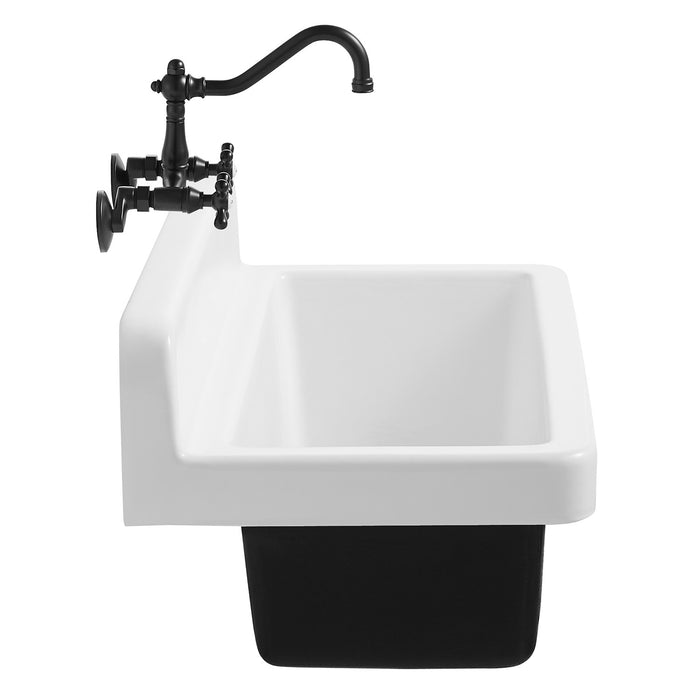 Petra Galley GCKWS331916 33-Inch Cast Iron Single Bowl Wall Mount Kitchen Sink, White