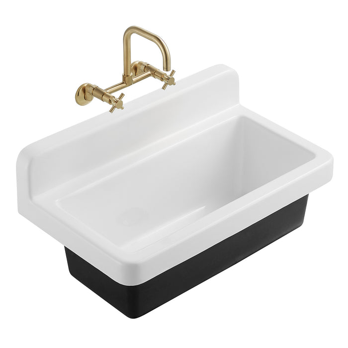 Petra Galley GCKWS331916 33-Inch Cast Iron Single Bowl Wall Mount Kitchen Sink, White