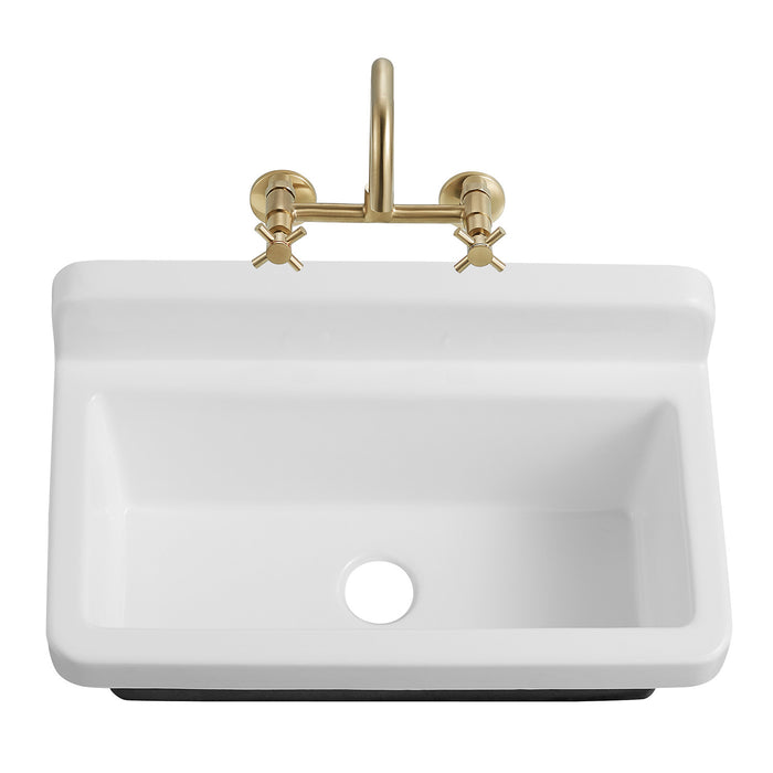 Petra Galley GCKWS331916 33-Inch Cast Iron Single Bowl Wall Mount Kitchen Sink, White