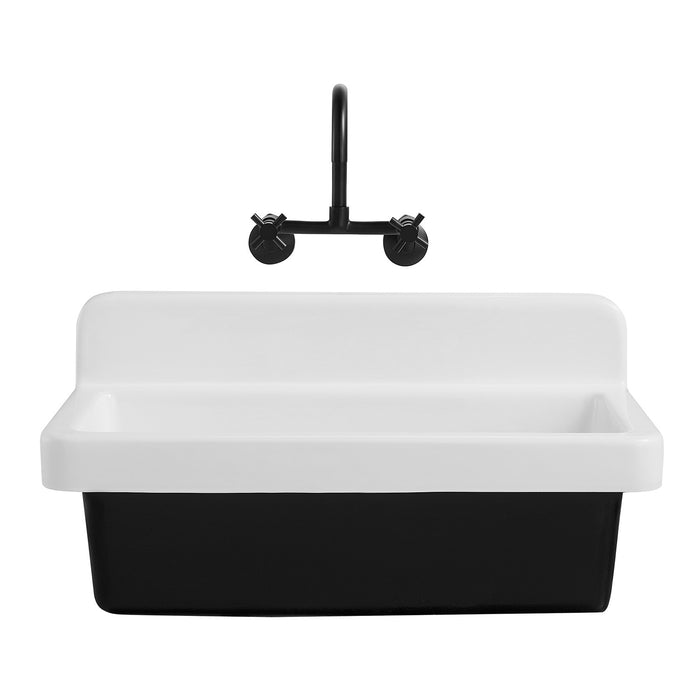 Petra Galley GCKWS331916 33-Inch Cast Iron Single Bowl Wall Mount Kitchen Sink, White