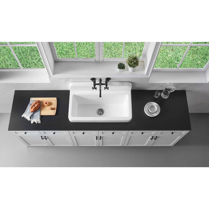 Petra Galley GCKWS331916 33-Inch Cast Iron Single Bowl Wall Mount Kitchen Sink, White
