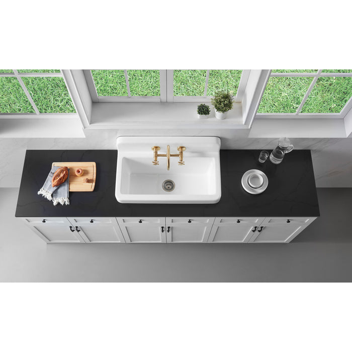 Kingston Heirloom GCKWS331916W8 - Petra Galley 33-Inch Cast Iron Single Bowl Wall Mount Kitchen Sink, White