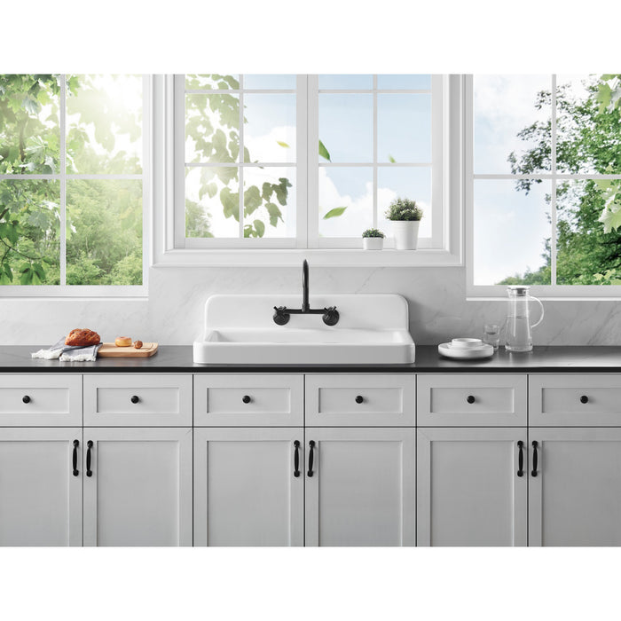Kingston Heirloom GCKWS331916W8 - Petra Galley 33-Inch Cast Iron Single Bowl Wall Mount Kitchen Sink, White