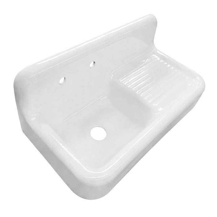 Petra Galley GCKWS422117 42-Inch Cast Iron Single Bowl Wall Mount Kitchen Sink with Drainboard, White