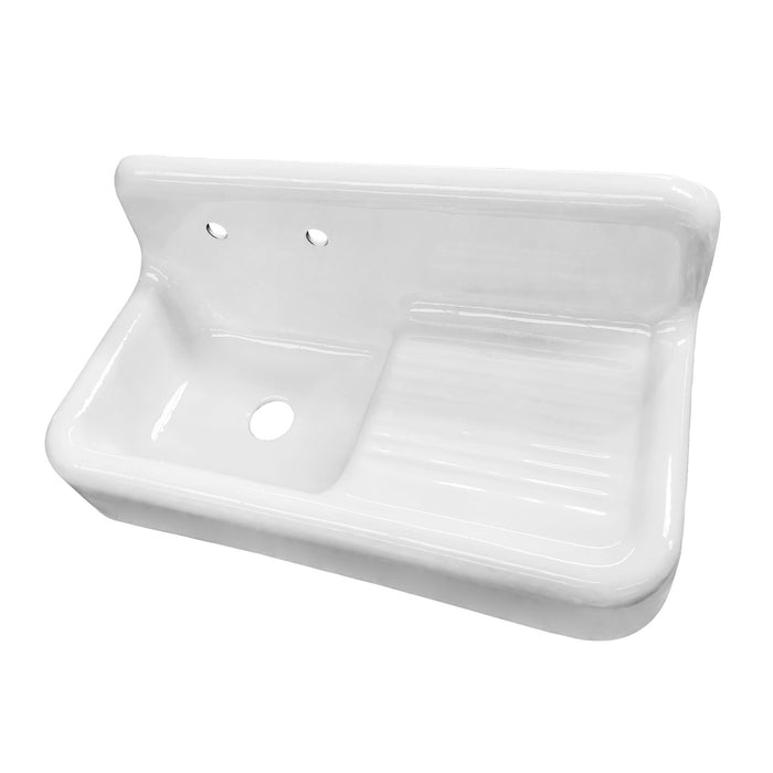 Petra Galley GCKWS422117 42-Inch Cast Iron Single Bowl Wall Mount Kitchen Sink with Drainboard, White