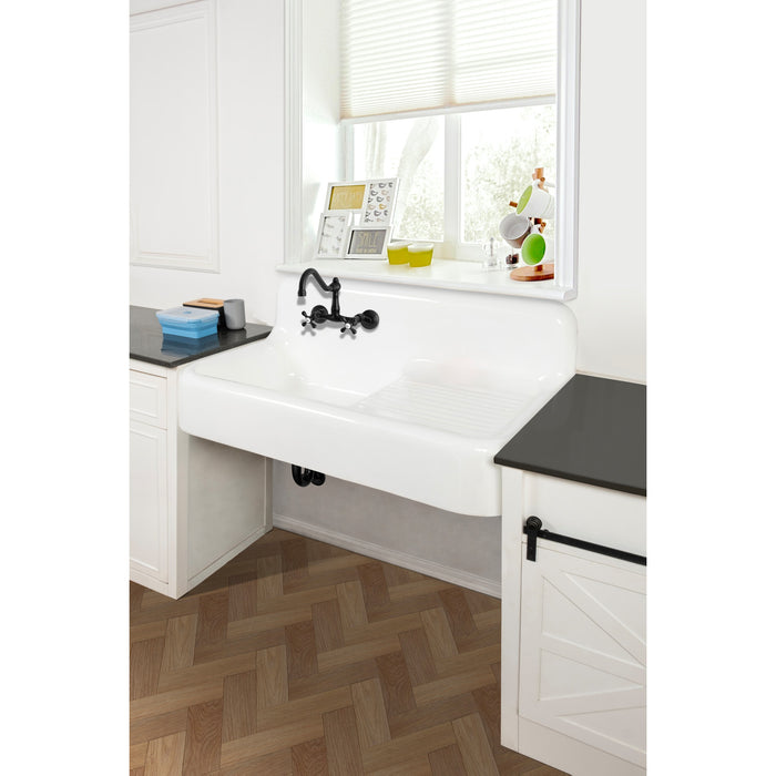 Petra Galley GCKWS422117 42-Inch Cast Iron Single Bowl Wall Mount Kitchen Sink with Drainboard, White