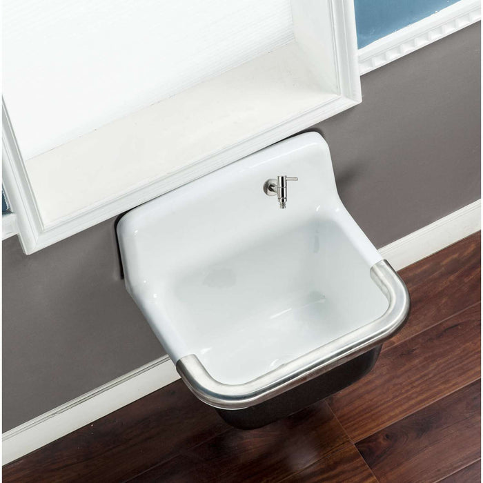 Kingston Heirloom GCLWS221811 - Petra Galley 22-Inch Cast Iron Single Bowl Wall Mount Utility Sink, White