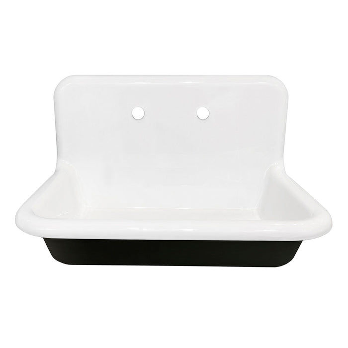 Kingston Heirloom GCLWS302019 - Towne 30-Inch Cast Iron Single Bowl Wall Mount Utility Sink (2-Hole), White