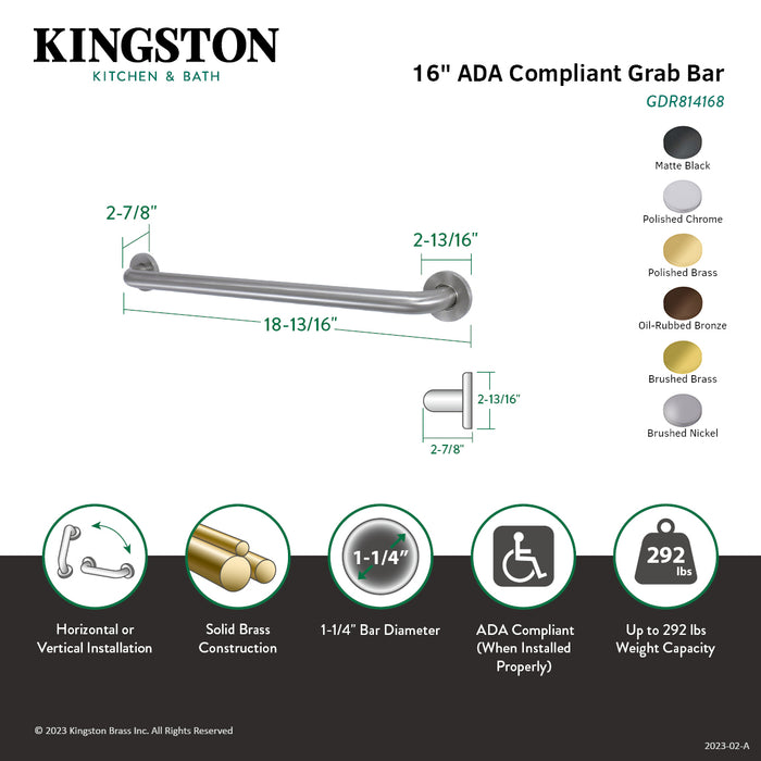 Kingston Sona GDR814167 - Silver Sage 16-Inch x 1-1/4-Inch O.D. Brass ADA Grab Bar, Brushed Brass