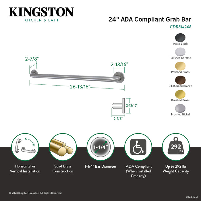 Kingston Sona GDR814242 - Silver Sage 24-Inch x 1-1/4-Inch O.D. Brass ADA Grab Bar, Polished Brass