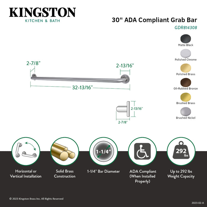 Kingston Sona GDR814301 - Silver Sage 30-Inch x 1-1/4-Inch O.D. Brass ADA Grab Bar, Polished Chrome