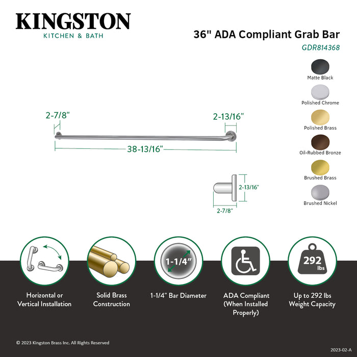 Kingston Sona GDR814367 - Silver Sage 36-Inch x 1-1/4-Inch O.D. Brass ADA Grab Bar, Brushed Brass
