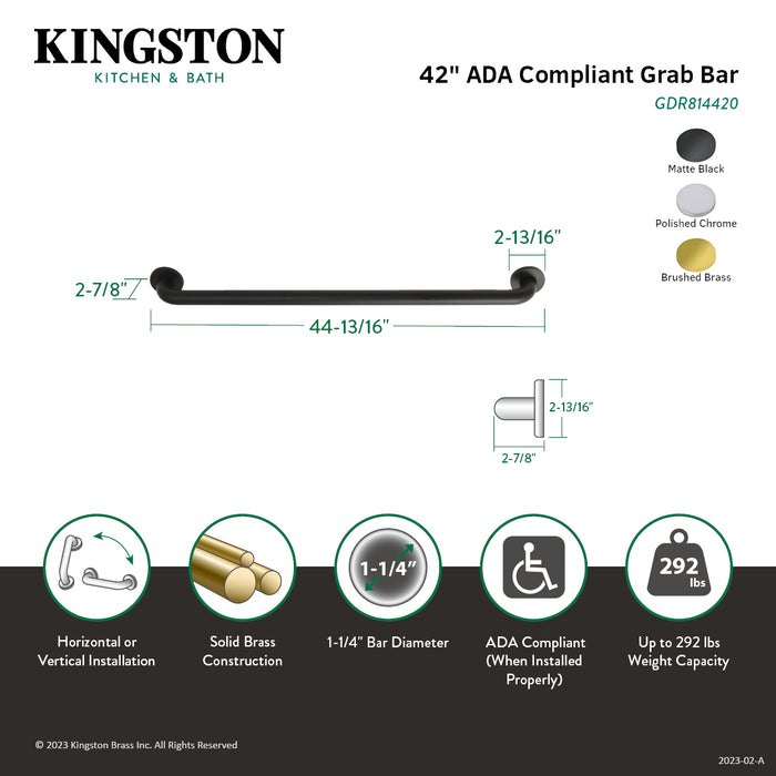 Kingston Sona GDR814427 - Silver Sage 42-Inch x 1-1/4-Inch O.D. Brass ADA Grab Bar, Brushed Brass
