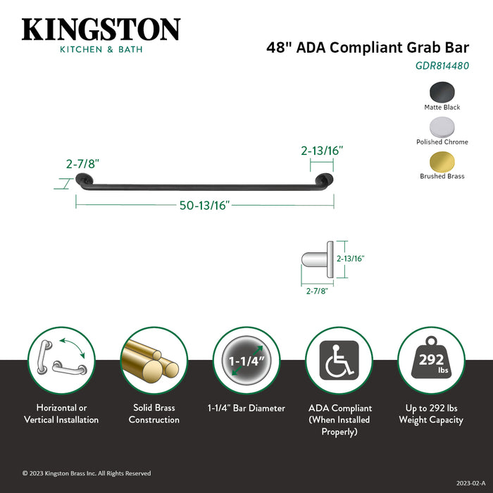 Kingston Sona GDR814487 - Silver Sage 48-Inch x 1-1/4-Inch O.D. Brass ADA Grab Bar, Brushed Brass