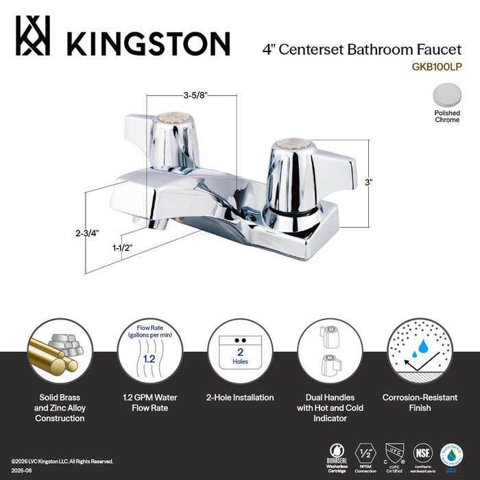 Kingston Columbia GKB100LP Double-Handle 3-Hole Deck Mount 4-Inch Centerset Bathroom Faucet, Polished Chrome