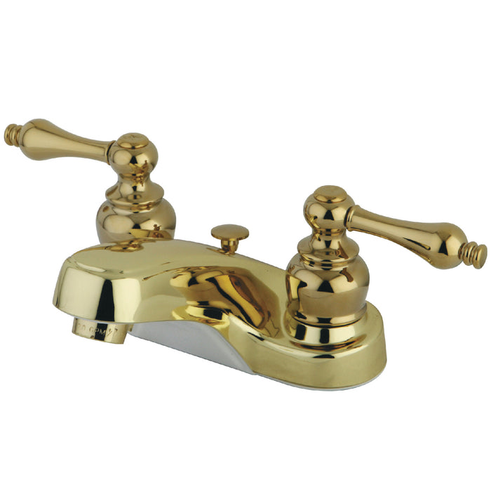 Kingston Tulare GKB252AL - Magellan Double-Handle 3-Hole Deck Mount 4-Inch Centerset Bathroom Faucet with Brass Pop-Up, Polished Brass