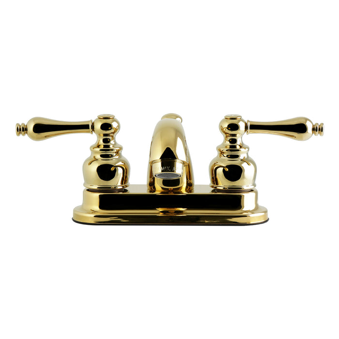 Kingston Tulare GKB2602AL - Vintage Double-Handle 3-Hole Deck Mount 4-Inch Centerset Bathroom Faucet with Pop-Up Drain, Polished Brass