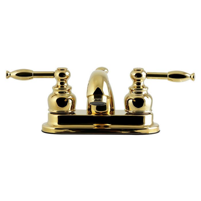 Kingston Tulare GKB2602KL - Knight Double-Handle 3-Hole Deck Mount 4-Inch Centerset Bathroom Faucet with Pop-Up Drain, Polished Brass