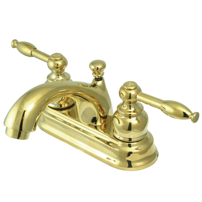 Kingston Tulare GKB2602KL - Knight Double-Handle 3-Hole Deck Mount 4-Inch Centerset Bathroom Faucet with Pop-Up Drain, Polished Brass
