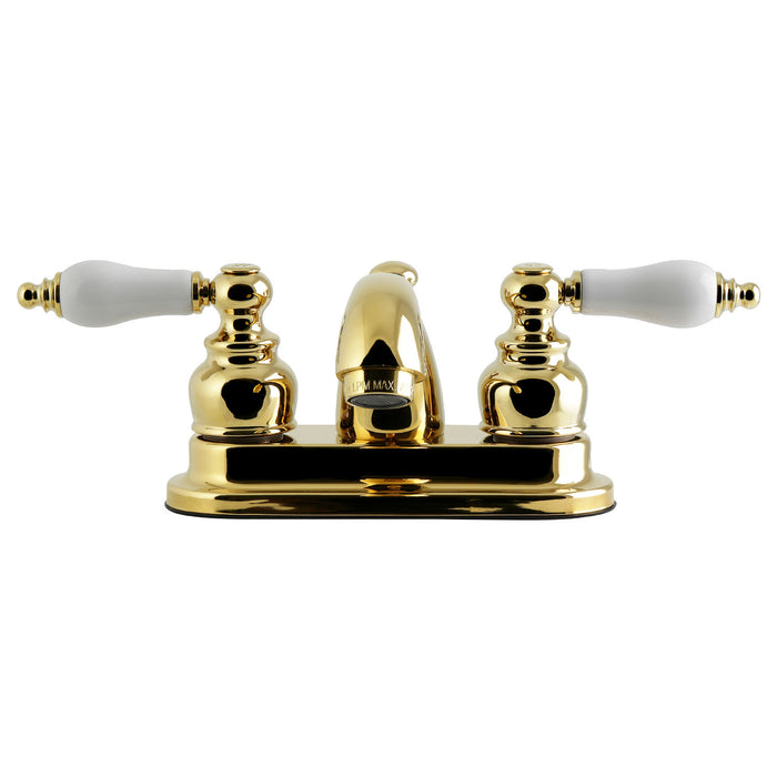 Kingston Heirloom GKB2602PL - Vintage Double-Handle 3-Hole Deck Mount 4-Inch Centerset Bathroom Faucet with Pop-Up Drain, Polished Brass