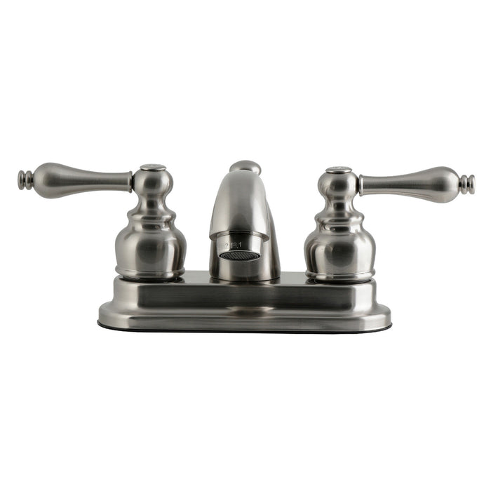 Kingston Tulare GKB2608AL - Vintage Double-Handle 3-Hole Deck Mount 4-Inch Centerset Bathroom Faucet with Pop-Up Drain, Brushed Nickel