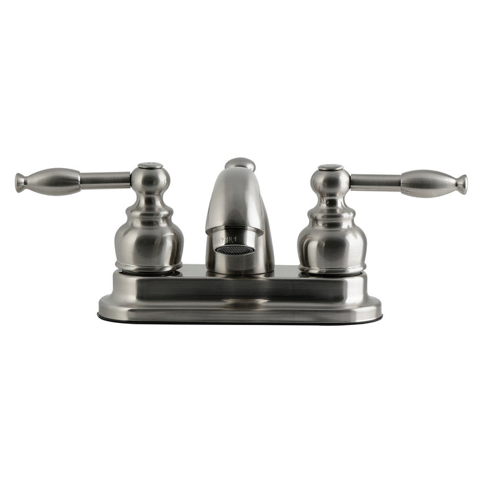 Kingston Tulare GKB2608KL - Knight Double-Handle 3-Hole Deck Mount 4-Inch Centerset Bathroom Faucet with Pop-Up Drain, Brushed Nickel