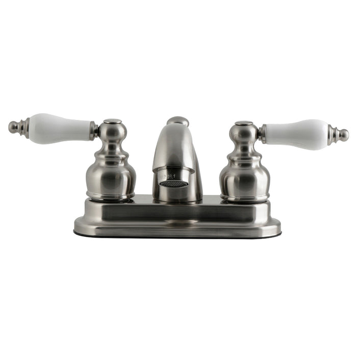 Kingston Heirloom GKB2608PL - Vintage Double-Handle 3-Hole Deck Mount 4-Inch Centerset Bathroom Faucet with Pop-Up Drain, Brushed Nickel