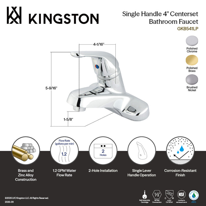 Kingston Tulare GKB541LP - Chatham Single-Handle 3-Hole Deck Mount 4-Inch Centerset Bathroom Faucet, Polished Chrome
