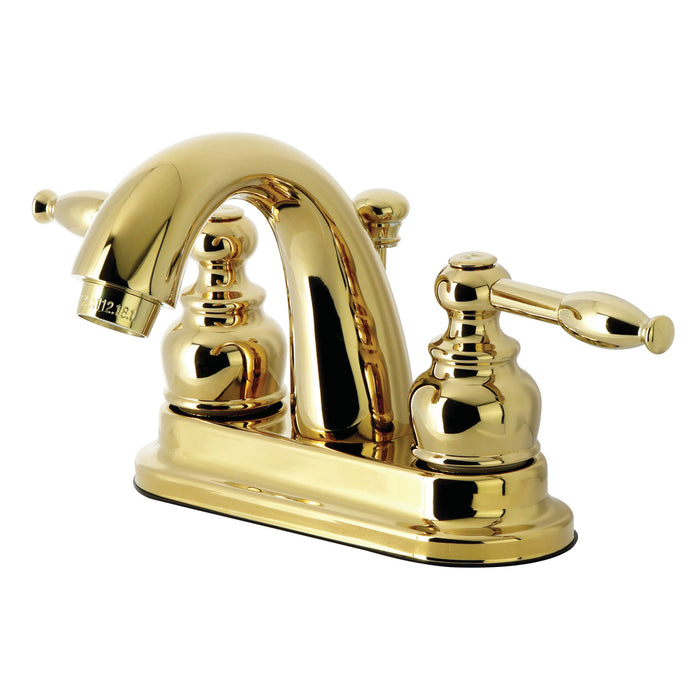 Kingston Tulare GKB5612KL - Knight Double-Handle 3-Hole Deck Mount 4-Inch Centerset Bathroom Faucet with Pop-Up Drain, Polished Brass