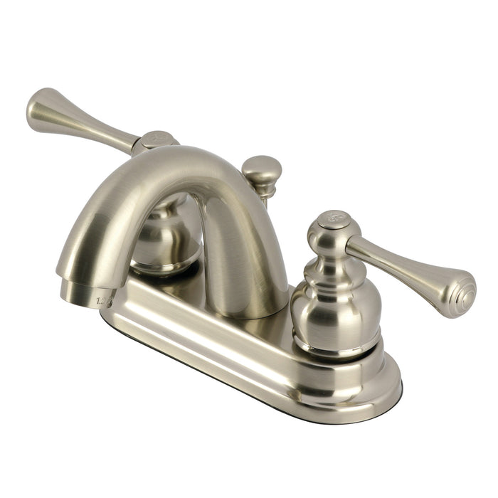Kingston Tulare GKB5618BL - Vintage Double-Handle 3-Hole Deck Mount 4-Inch Centerset Bathroom Faucet with Pop-Up Drain, Brushed Nickel