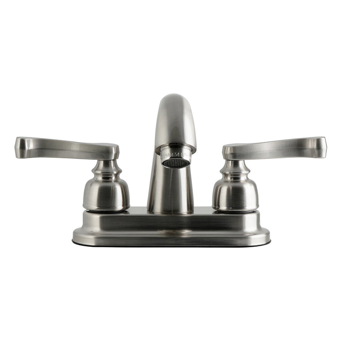 Kingston Tulare GKB5618FL - Royale Double-Handle 3-Hole Deck Mount 4-Inch Centerset Bathroom Faucet with Pop-Up Drain, Brushed Nickel