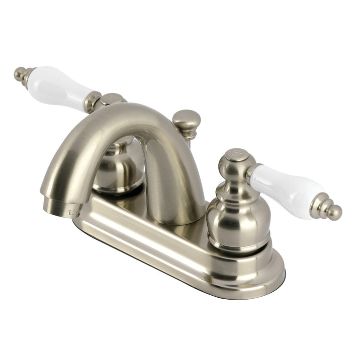 Kingston Tulare GKB5618PL - Restoration Double-Handle 3-Hole Deck Mount 4-Inch Centerset Bathroom Faucet with Pop-Up Drain, Brushed Nickel