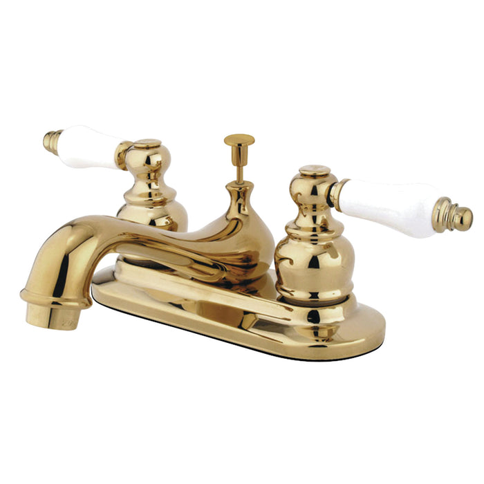 Kingston Heirloom GKB602B - Restoration Double-Handle 3-Hole Deck Mount 4-Inch Centerset Bathroom Faucet with Pop-Up Drain, Polished Brass