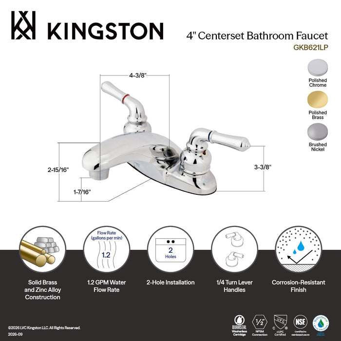 Kingston Tulare GKB621LP - Magellan Double-Handle 3-Hole Deck Mount 4-Inch Centerset Bathroom Faucet, Polished Chrome
