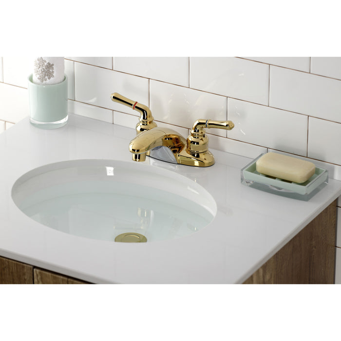 Kingston Tulare GKB622LP - Magellan Double-Handle 3-Hole Deck Mount 4-Inch Centerset Bathroom Faucet, Polished Brass