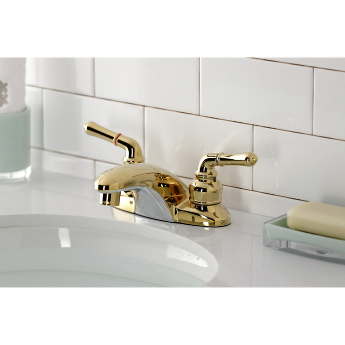 Kingston Tulare GKB622LP - Magellan Double-Handle 3-Hole Deck Mount 4-Inch Centerset Bathroom Faucet, Polished Brass