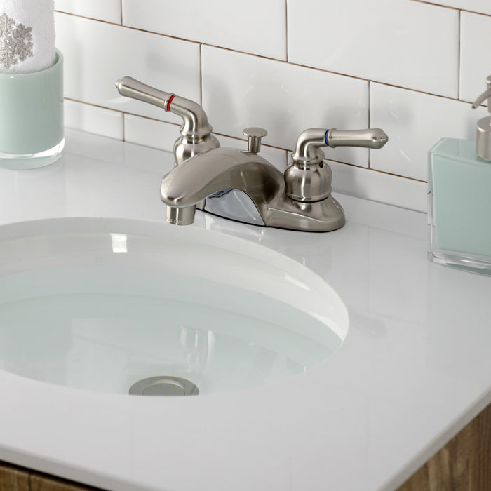 Kingston Tulare GKB628 - Magellan Double-Handle 3-Hole Deck Mount 4-Inch Centerset Bathroom Faucet with Pop-Up Drain, Brushed Nickel