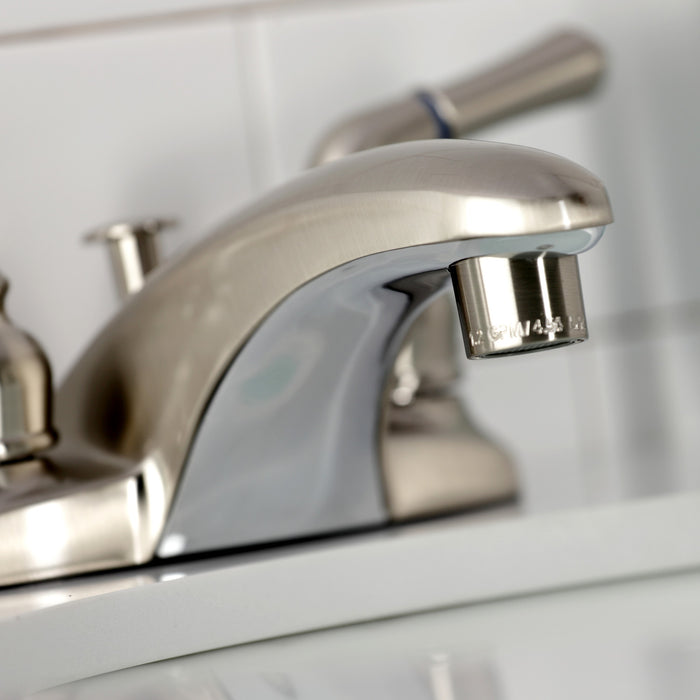 Kingston Tulare GKB628 - Magellan Double-Handle 3-Hole Deck Mount 4-Inch Centerset Bathroom Faucet with Pop-Up Drain, Brushed Nickel