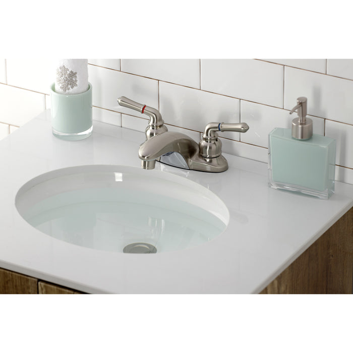 Kingston Tulare GKB628LP - Magellan Double-Handle 3-Hole Deck Mount 4-Inch Centerset Bathroom Faucet, Brushed Nickel