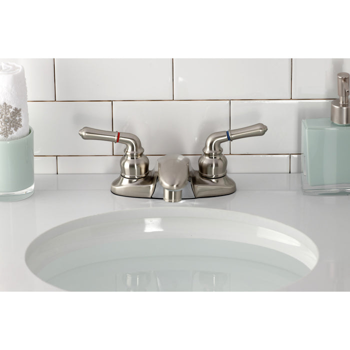 Kingston Tulare GKB628LP - Magellan Double-Handle 3-Hole Deck Mount 4-Inch Centerset Bathroom Faucet, Brushed Nickel