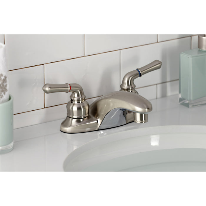 Kingston Tulare GKB628LP - Magellan Double-Handle 3-Hole Deck Mount 4-Inch Centerset Bathroom Faucet, Brushed Nickel