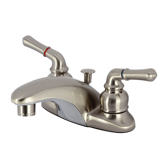 Kingston Tulare GKB628 - Magellan Double-Handle 3-Hole Deck Mount 4-Inch Centerset Bathroom Faucet with Pop-Up Drain, Brushed Nickel