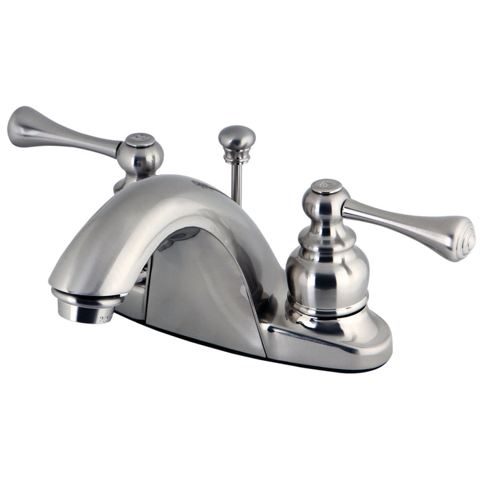 Kingston Tulare GKB7648BL - English Country Double-Handle 3-Hole Deck Mount 4-Inch Centerset Bathroom Faucet with Pop-Up Drain, Brushed Nickel