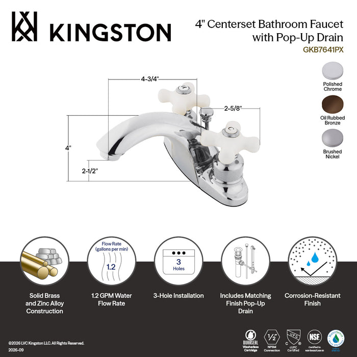 Kingston Tulare GKB7648PX - English Country Double-Handle 3-Hole Deck Mount 4-Inch Centerset Bathroom Faucet with Pop-Up Drain, Brushed Nickel
