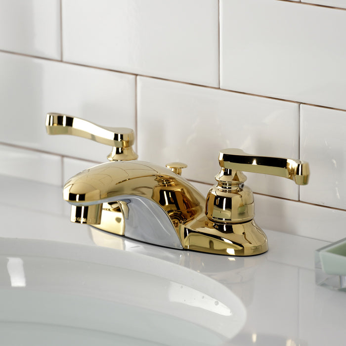 Kingston Tulare GKB8622FL - Royale Double-Handle 3-Hole Deck Mount 4-Inch Centerset Bathroom Faucet with Pop-Up Drain, Polished Brass