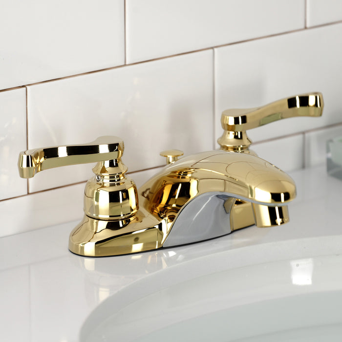 Kingston Tulare GKB8622FL - Royale Double-Handle 3-Hole Deck Mount 4-Inch Centerset Bathroom Faucet with Pop-Up Drain, Polished Brass
