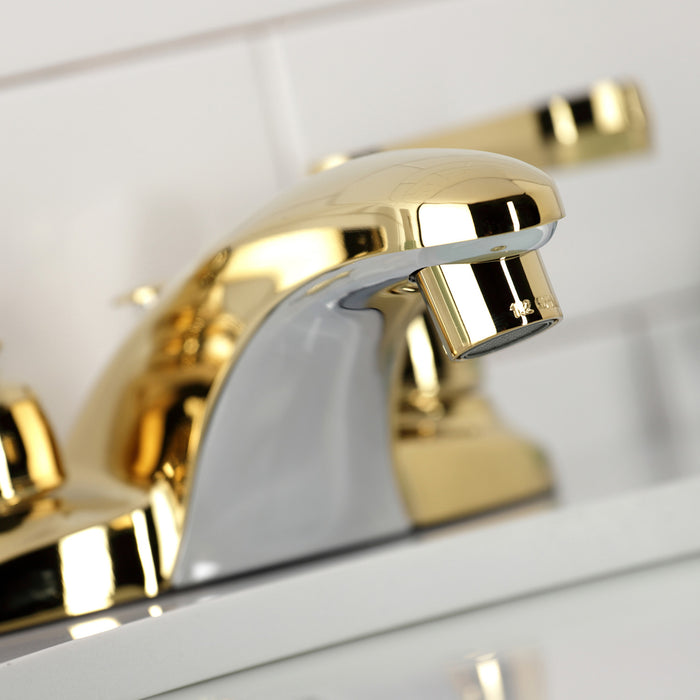 Kingston Tulare GKB8622FL - Royale Double-Handle 3-Hole Deck Mount 4-Inch Centerset Bathroom Faucet with Pop-Up Drain, Polished Brass