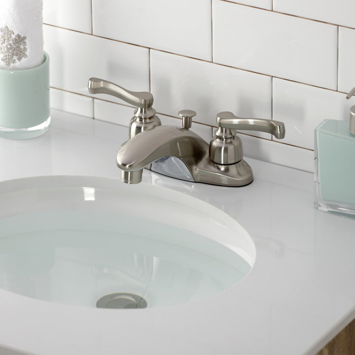 Kingston Tulare GKB8628FL - Royale Double-Handle 3-Hole Deck Mount 4-Inch Centerset Bathroom Faucet with Pop-Up Drain, Brushed Nickel