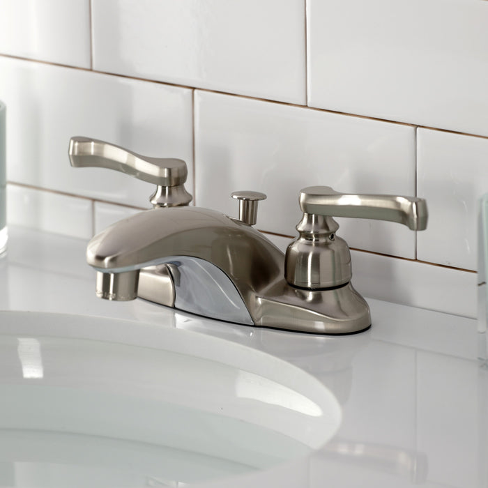 Kingston Tulare GKB8628FL - Royale Double-Handle 3-Hole Deck Mount 4-Inch Centerset Bathroom Faucet with Pop-Up Drain, Brushed Nickel